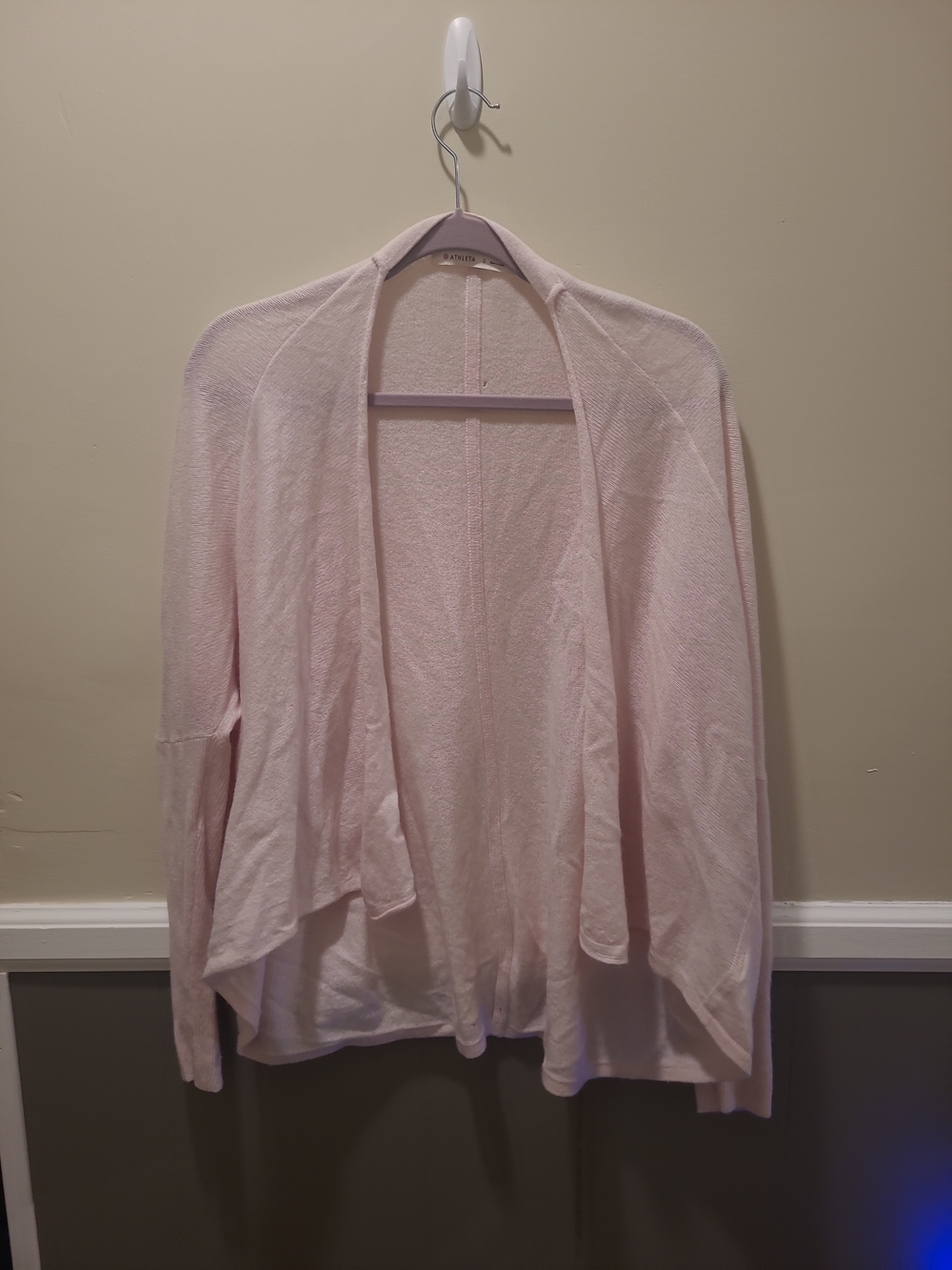Athleta Womens Small 100%cashmere Dusty Pink Cardigan Shawl FLAW!